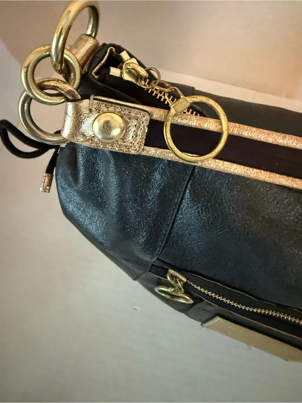 Coach Black Leather Hobo with Gold Hardware